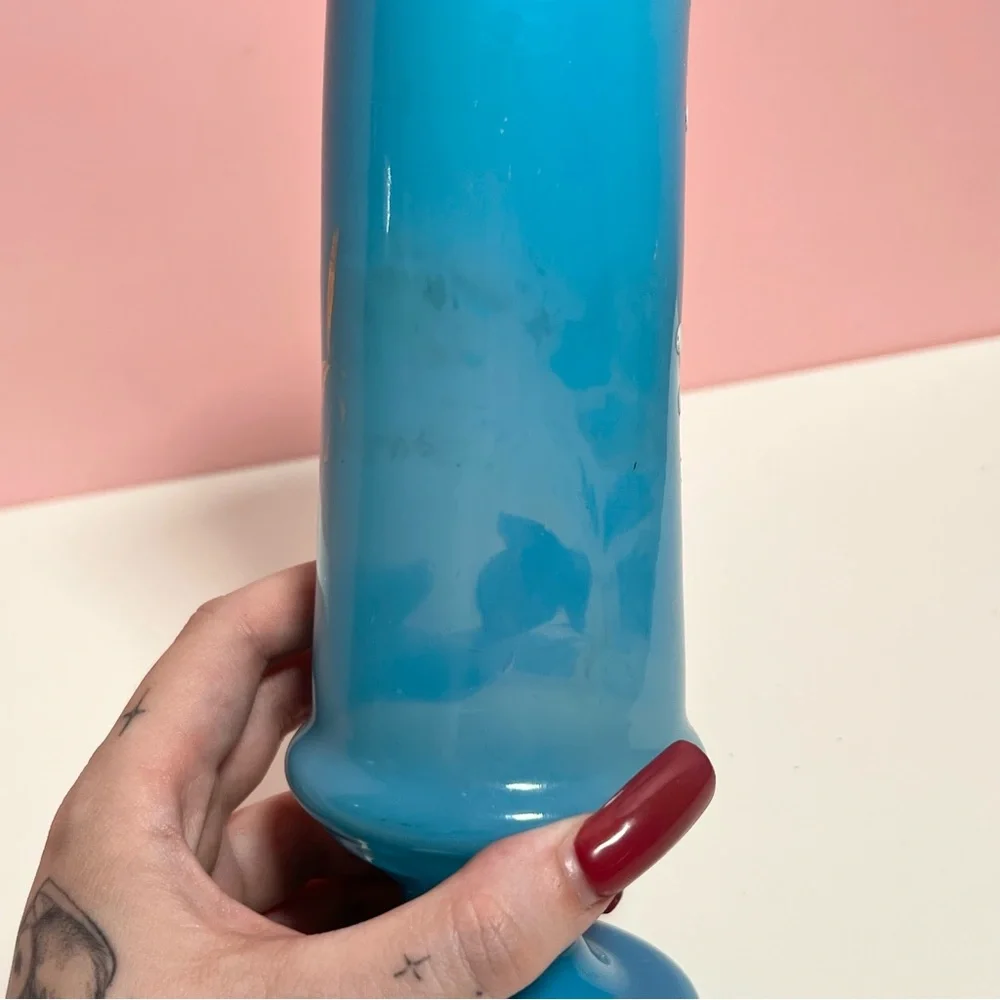 Vintage retro blue floral painted vase - Picture 4 of 6